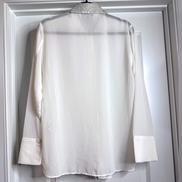 H&M Sequin-collared sheer button down blouse shirt - Picture 6 of 7